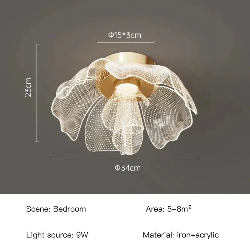 Simple Luxurious LED Ceiling Light Flower Design Acrylic Lamp Study Bedroom Entrance Hallway Light Interior Gold Luxury Lighting