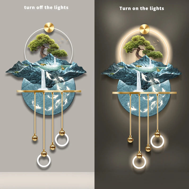 Entrance Decoration Pendant Lamps Luxury Abstract Plant Corridor Hanging Painting TV Background Wall Painting With Light Lustre - GlowMart