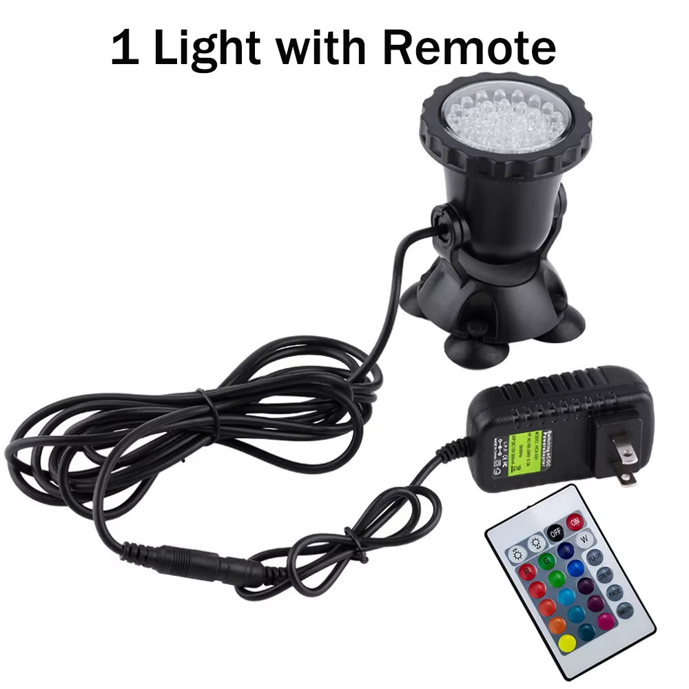 12V RGB LED Underwater Light 36LED IP68 Waterproof Aquarium Spotlight Swiming Pool Fountains Pond Tank Light for Landscape Decor