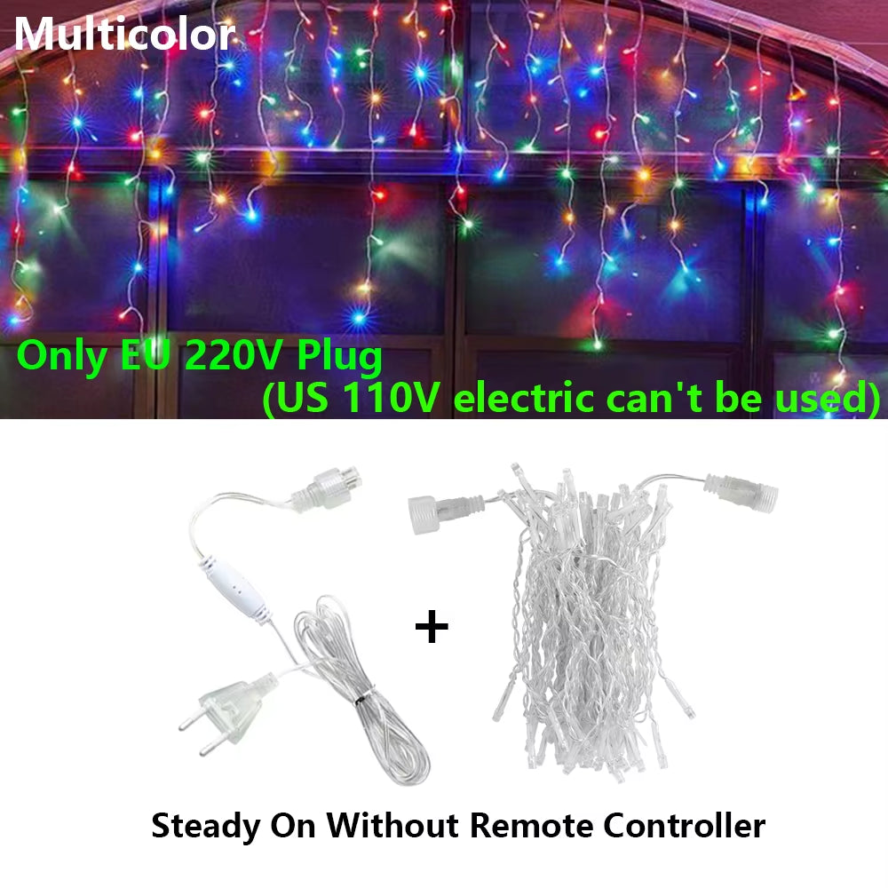 3.5-40M LED Icicle String Lights Christmas Curtain Fairy Lights Garland Remote Outdoor for New Year Wedding Street Holiday Decor
