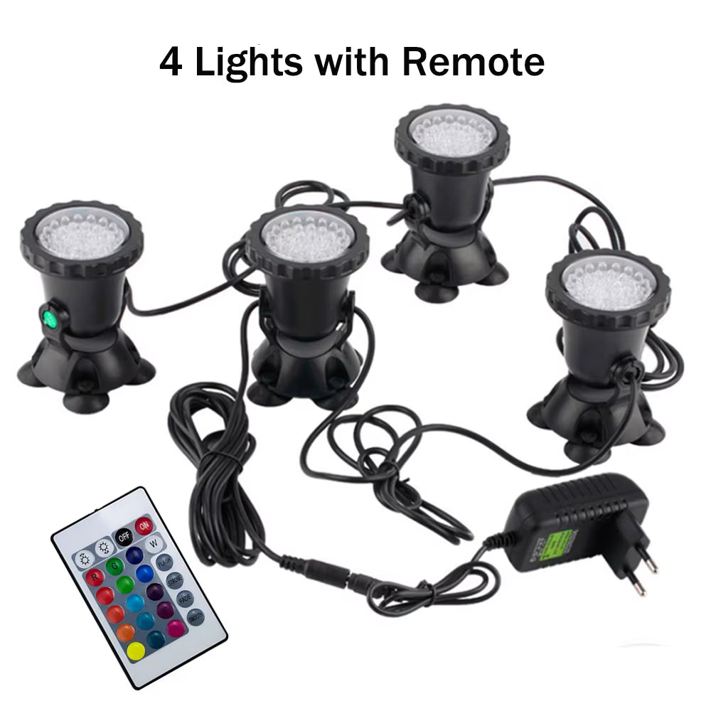 12V RGB LED Underwater Light 36LED IP68 Waterproof Aquarium Spotlight Swiming Pool Fountains Pond Tank Light for Landscape Decor