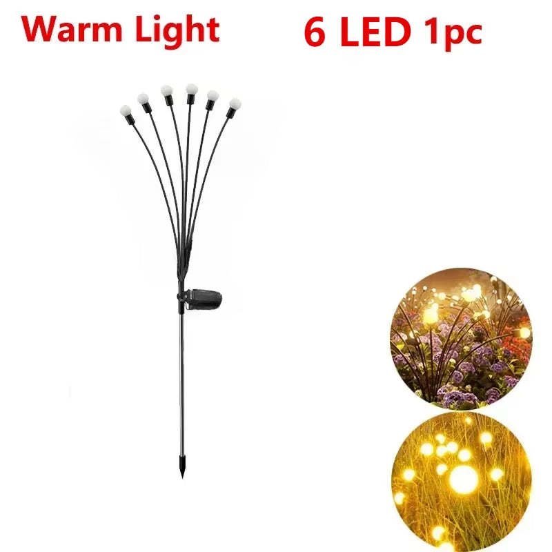 Solar LED Lights Garden Firework Warm Lights Outdoor 6/8 Leds Waterproof Firefly Lawn Lamps Patio Pathway Decoration