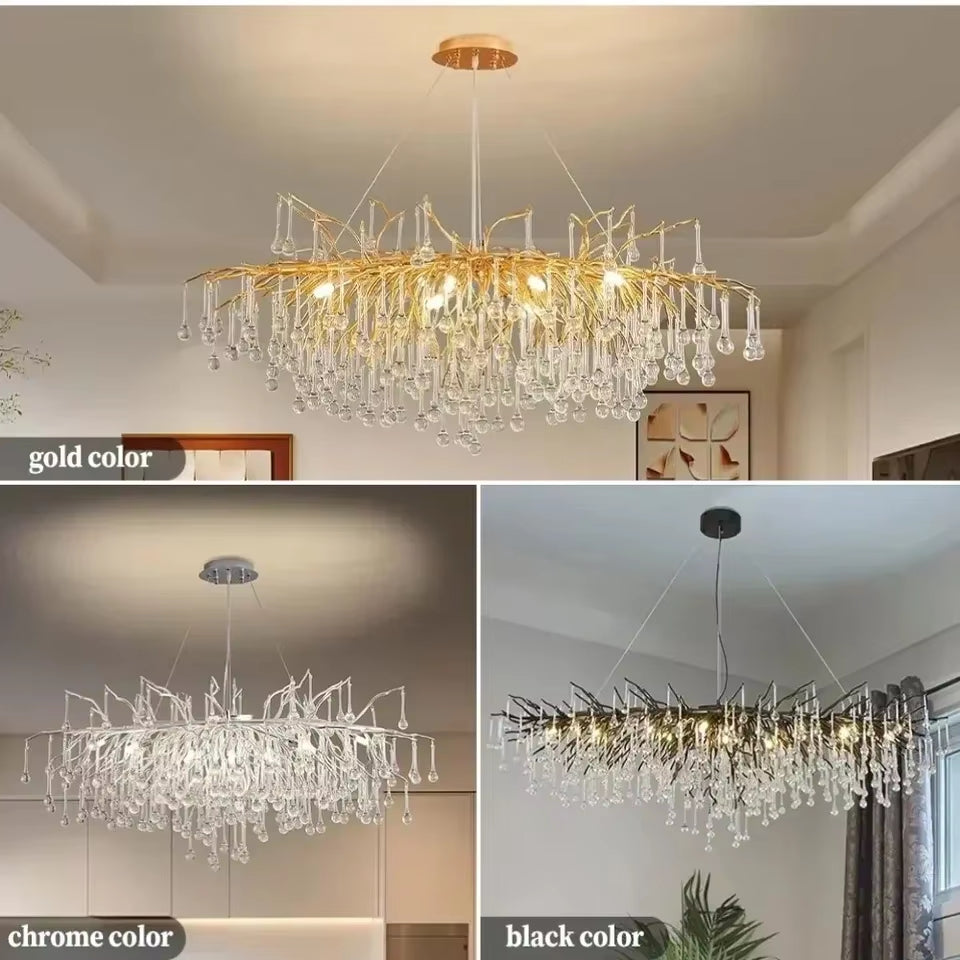 Rectangle Luxury Gold Crystal Chandelier for Dining Living Room Lobby Kitchen Table Modern Lurxy Gold Crystal Celling Chandelier