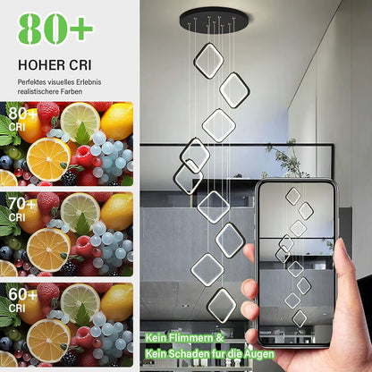 Chandelier for Stair High Ceiling,300Cm Adjustable Height Chandelier with Remote,Creative DIY Shap Ceiling Light Dimmable,Large