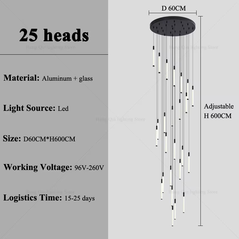 Stair Chandelier Nordic Minimalist Hanging Chandelier for Rotating Staircase Villa Staircase High Ceiling Led Chandelier