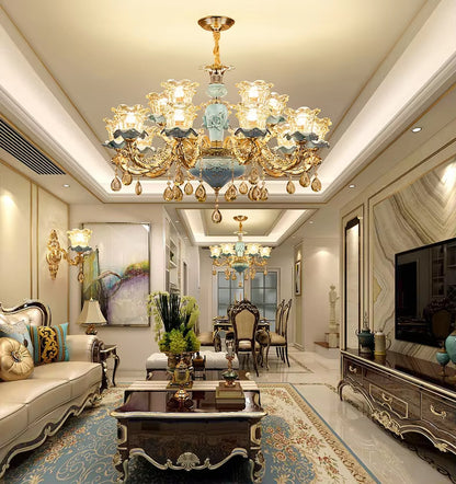 European-Style Luxury Living Room Chandelier Jane European American Blue Ceramic Crystal Chandelier 2019 New Bedroom.