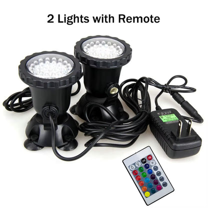 12V RGB LED Underwater Light 36LED IP68 Waterproof Aquarium Spotlight Swiming Pool Fountains Pond Tank Light for Landscape Decor