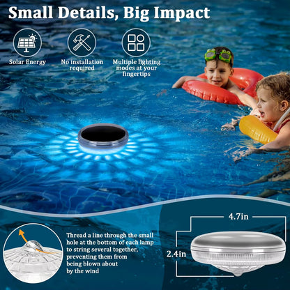 Solar Rechargeable Floating Pool Lights, RGB Changing Pool Light, Waterproof LED Solar Powered That Float with Remote Control