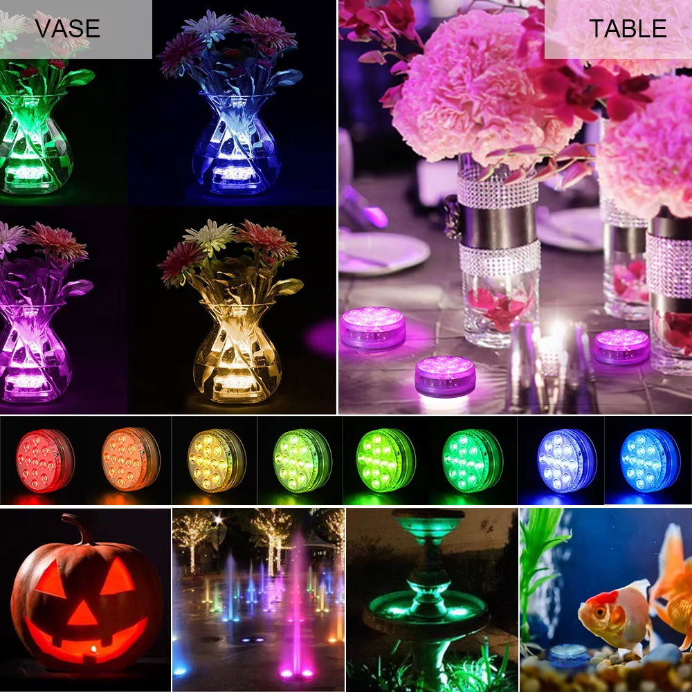 13 Leds Magnetic Submersible LED Light Waterproof Underwater Light USB Rechargeable Swimming Pool Night Lamp with Suction Cups