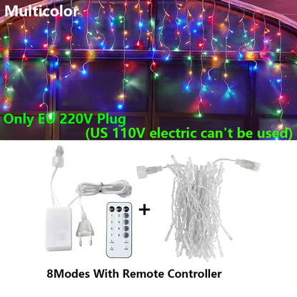 3.5-40M LED Icicle String Lights Christmas Curtain Fairy Lights Garland Remote Outdoor for New Year Wedding Street Holiday Decor
