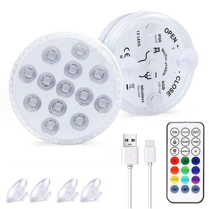 13 Leds Magnetic Submersible LED Light Waterproof Underwater Light USB Rechargeable Swimming Pool Night Lamp with Suction Cups