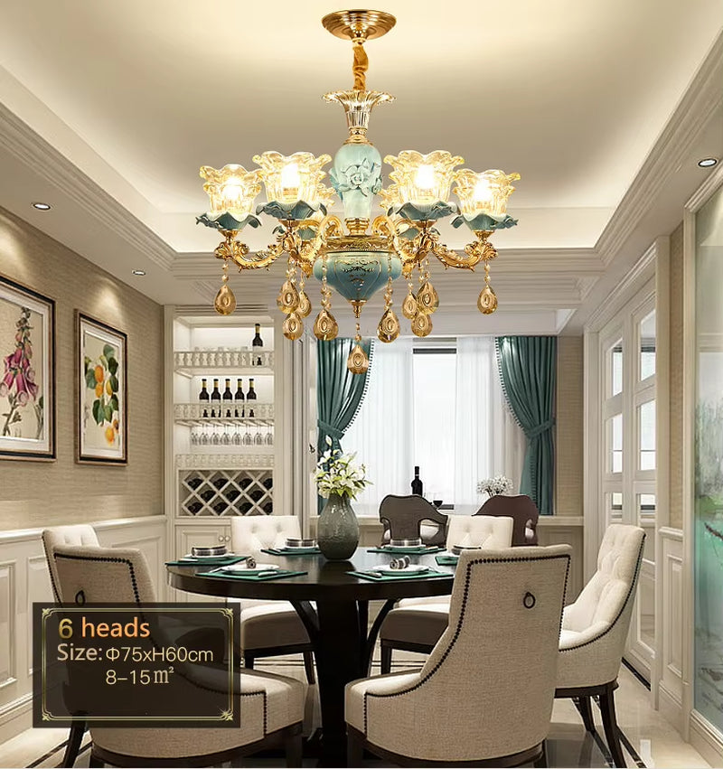 European-Style Luxury Living Room Chandelier Jane European American Blue Ceramic Crystal Chandelier 2019 New Bedroom.