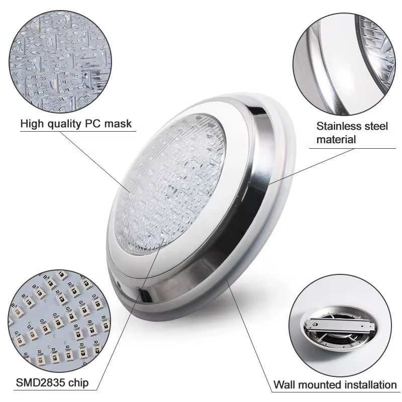 LED Piscina Luz Submersible Lamps Stainless Steel LED Swimming Pool Light IP68 Waterproof 12V Outdoor RGB Underwater Light Pond