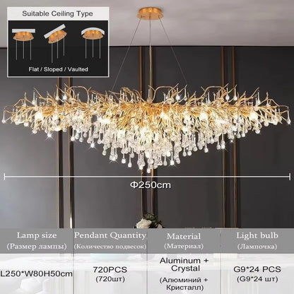 Rectangle Luxury Gold Crystal Chandelier for Dining Living Room Lobby Kitchen Table Modern Lurxy Gold Crystal Celling Chandelier