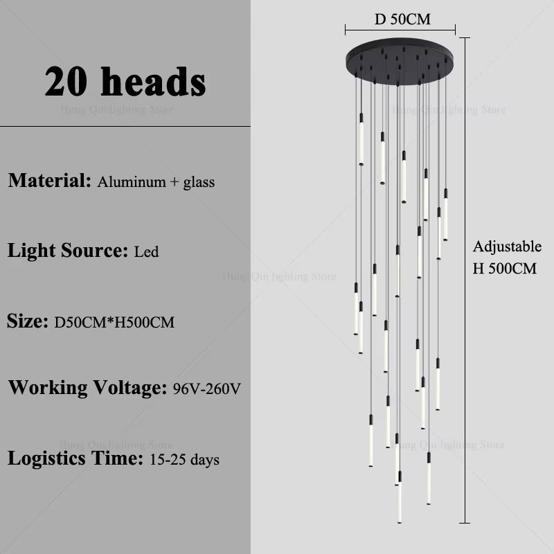 Stair Chandelier Nordic Minimalist Hanging Chandelier for Rotating Staircase Villa Staircase High Ceiling Led Chandelier