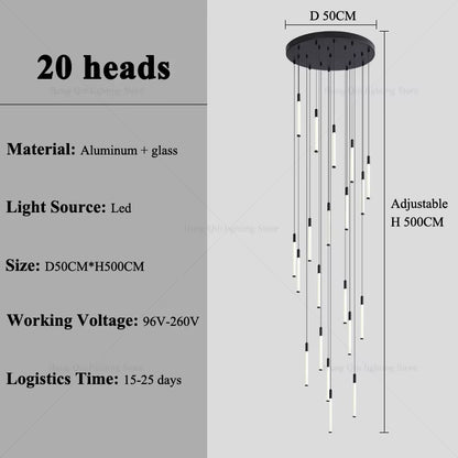 Stair Chandelier Nordic Minimalist Hanging Chandelier for Rotating Staircase Villa Staircase High Ceiling Led Chandelier