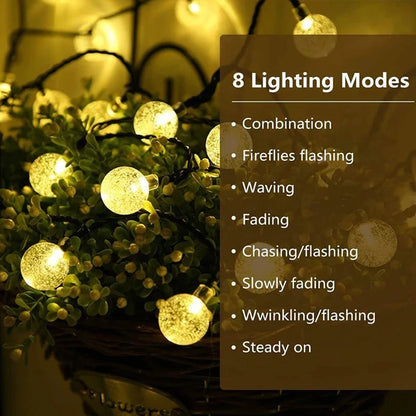 Solar Crystal Globe LED String Lights 60 LED 8 Lighting Modes IP65 Fairy Light Christmas Garland for Garden Party Decor 1Pc/2Pcs