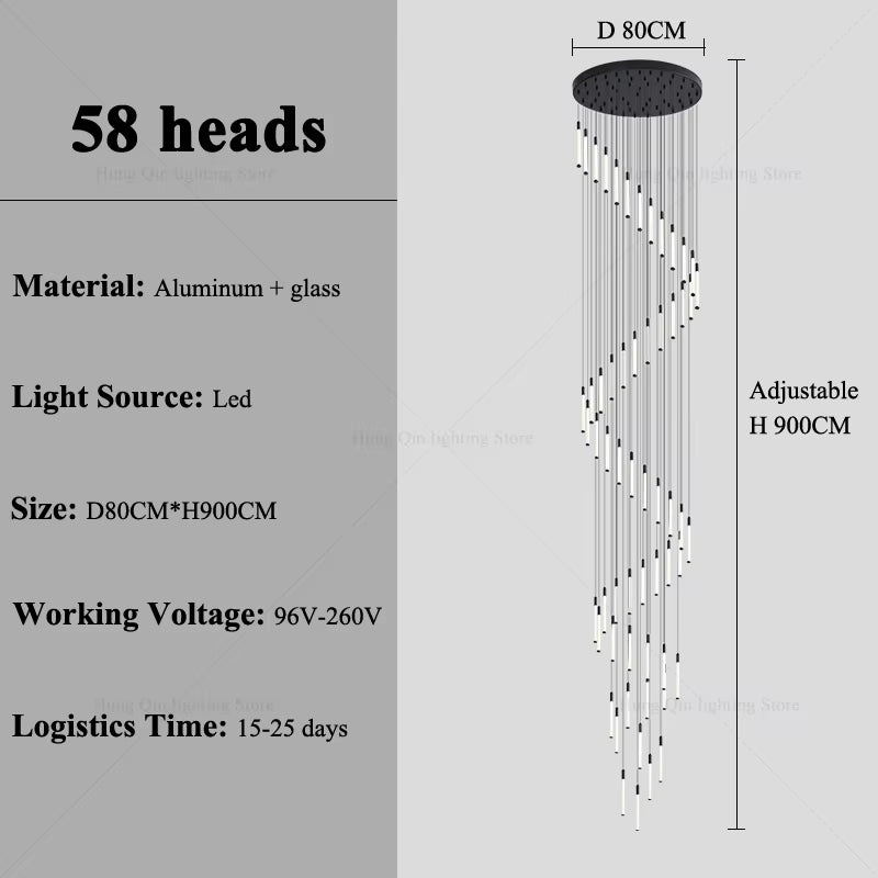 Stair Chandelier Nordic Minimalist Hanging Chandelier for Rotating Staircase Villa Staircase High Ceiling Led Chandelier