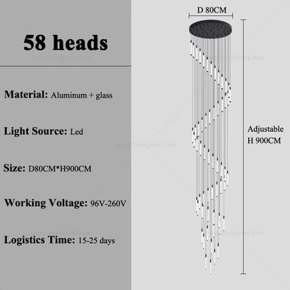 Stair Chandelier Nordic Minimalist Hanging Chandelier for Rotating Staircase Villa Staircase High Ceiling Led Chandelier