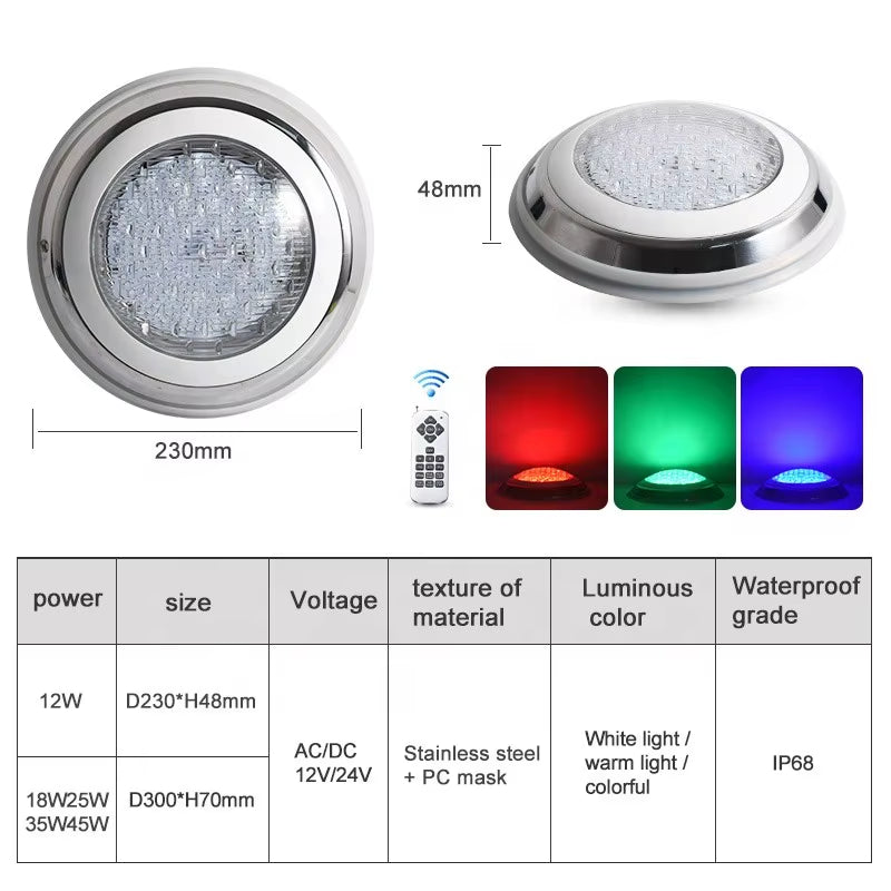 LED Piscina Luz Submersible Lamps Stainless Steel LED Swimming Pool Light IP68 Waterproof 12V Outdoor RGB Underwater Light Pond