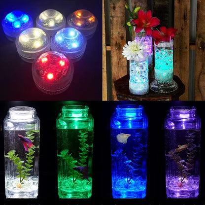 IP65 Waterproof Submersible LED Underwater Light Battery Operated RGB Night Light for Fish Tank Swimming Pool Wedding Party Lamp