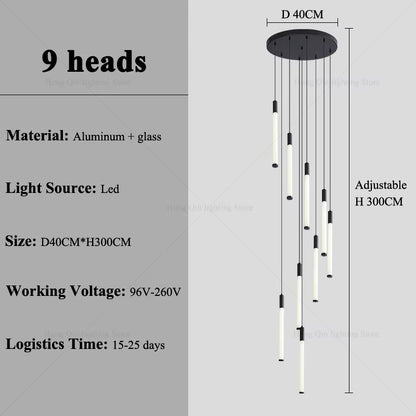 Stair Chandelier Nordic Minimalist Hanging Chandelier for Rotating Staircase Villa Staircase High Ceiling Led Chandelier