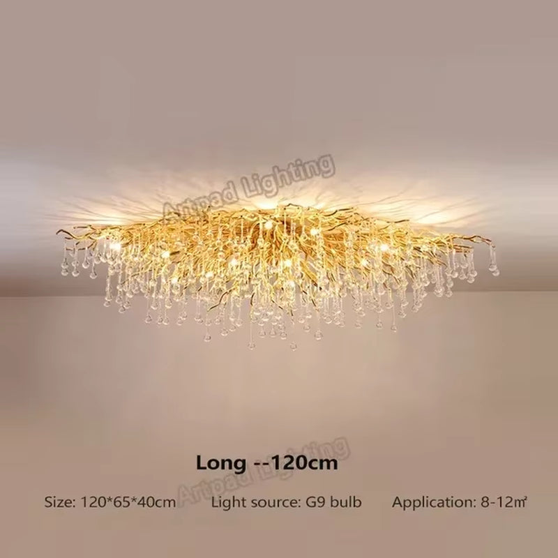 Rectangle Luxury Gold Crystal Chandelier for Dining Living Room Lobby Kitchen Table Modern Lurxy Gold Crystal Celling Chandelier