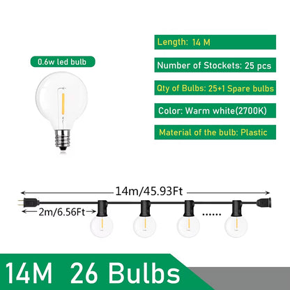 110V/220V Outdoor String Lights LED G40 Festoon Fairy Patio Garland Lamp Wedding Street Camping Garden Party Decoration Lights