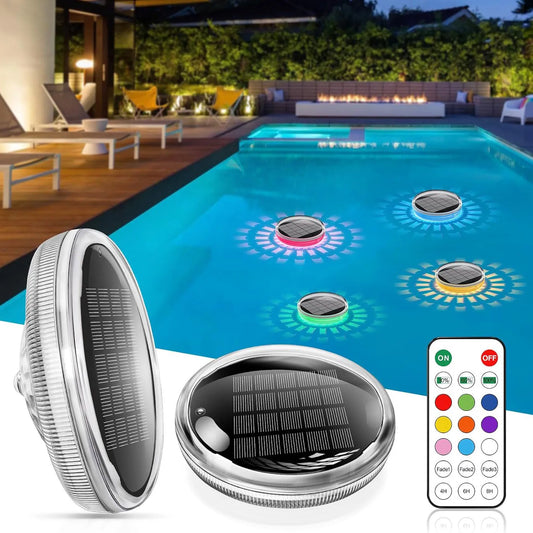 Solar Rechargeable Floating Pool Lights, RGB Changing Pool Light, Waterproof LED Solar Powered That Float with Remote Control