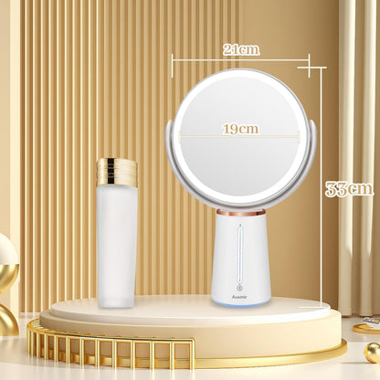 Makeup Mirror with Lights, 8.3'' Double-Sided 10X/1X Magnifying Mirror, 2500Mah USB Rechargeable Mirrors with 52 LED Lights and 10 Brightness, 360° Rotating Vanity Mirror for Bedroom, Bathroom