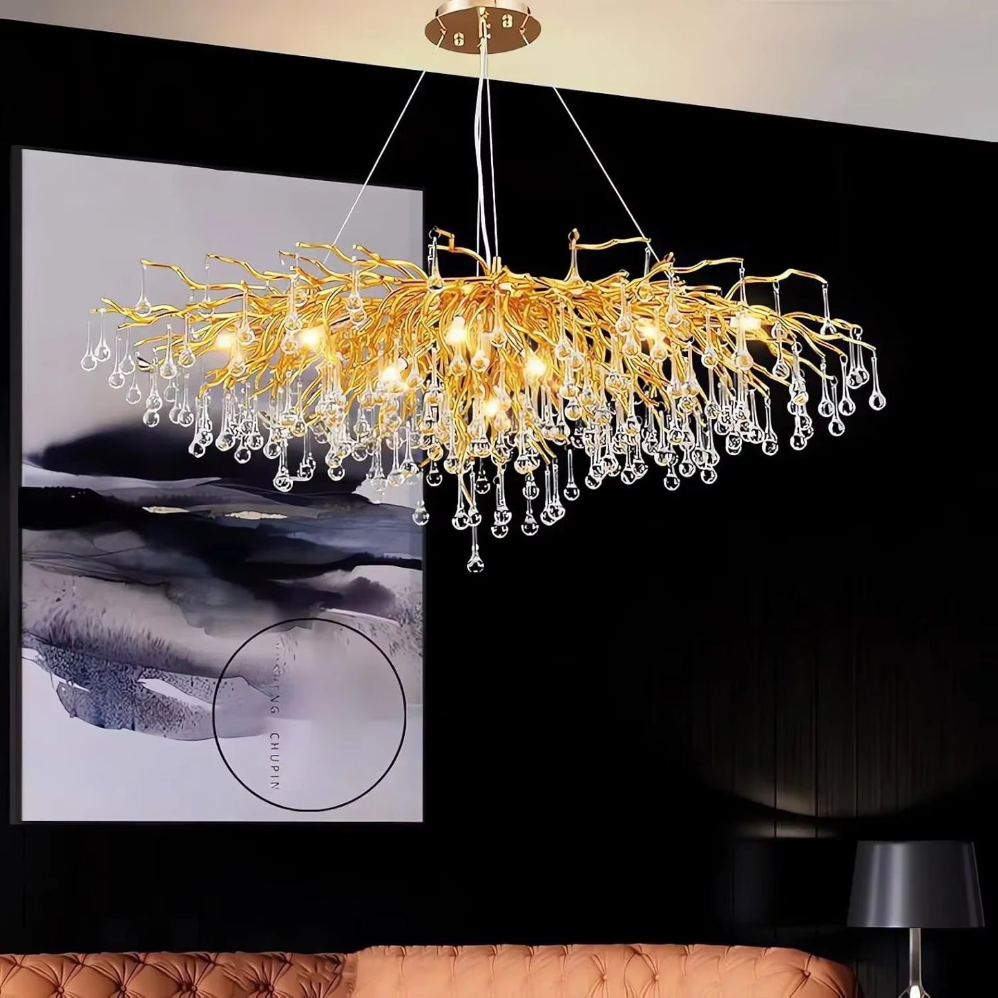 Rectangle Luxury Gold Crystal Chandelier for Dining Living Room Lobby Kitchen Table Modern Lurxy Gold Crystal Celling Chandelier