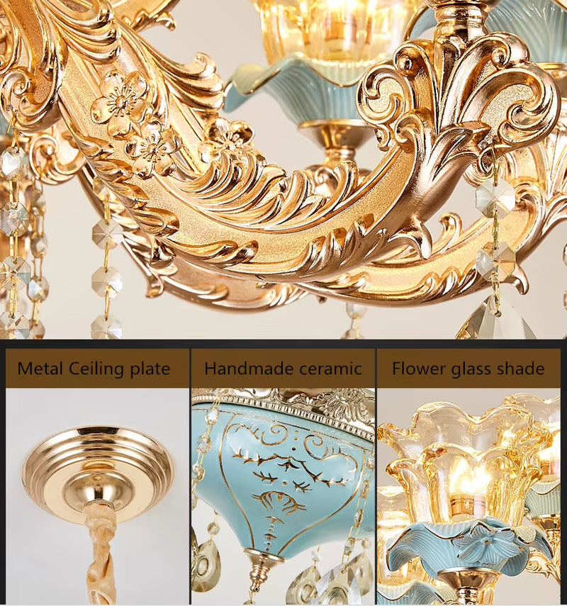 European-Style Luxury Living Room Chandelier Jane European American Blue Ceramic Crystal Chandelier 2019 New Bedroom.