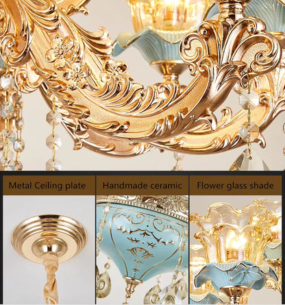 European-Style Luxury Living Room Chandelier Jane European American Blue Ceramic Crystal Chandelier 2019 New Bedroom.