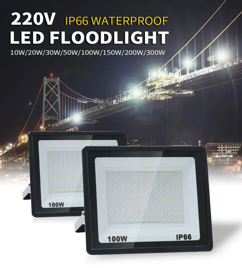 LED Flood Light 10W 20W 30W 50W 100W AC 220V LED Floodlight IP66 Waterproof Reflector Spotlight Street Light Outdoor Garden Lamp - GlowMart