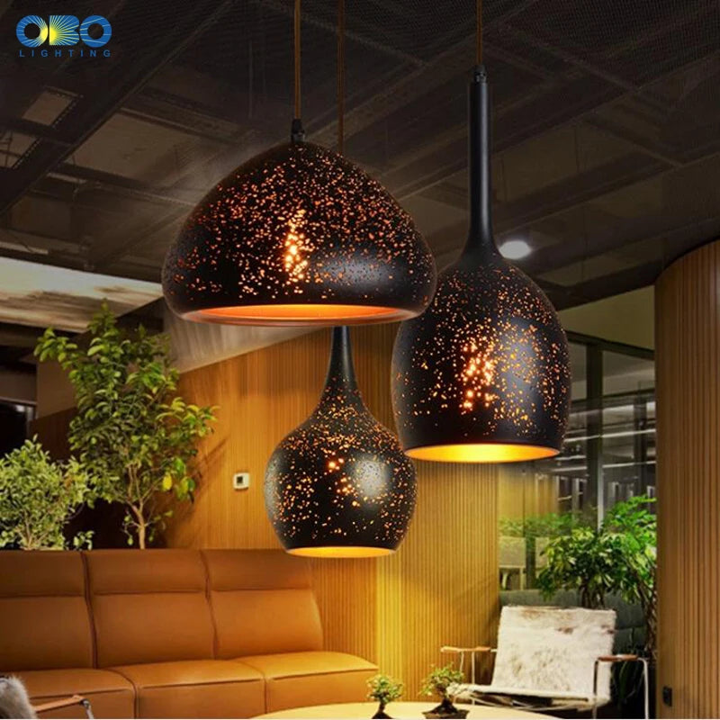 Vintage Pendant Lamp Black Iron Etching Lampshade Bar/Teahouse/Restaurant Indoor Lighting American Creative E27 Pendant Lights - GlowMart