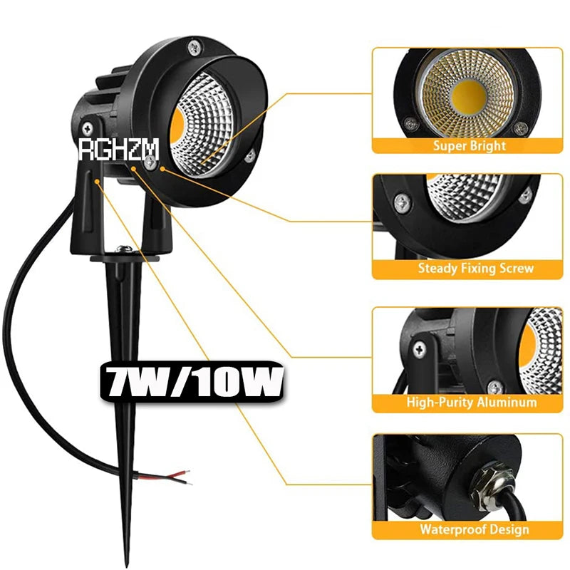 4pcs LED COB Garden Lights 3W 5W 7W 10W Outdoor Spike Lawn Lamp Street Waterproof Landscape Lighting DC12V Spotlights AC110V220V - GlowMart