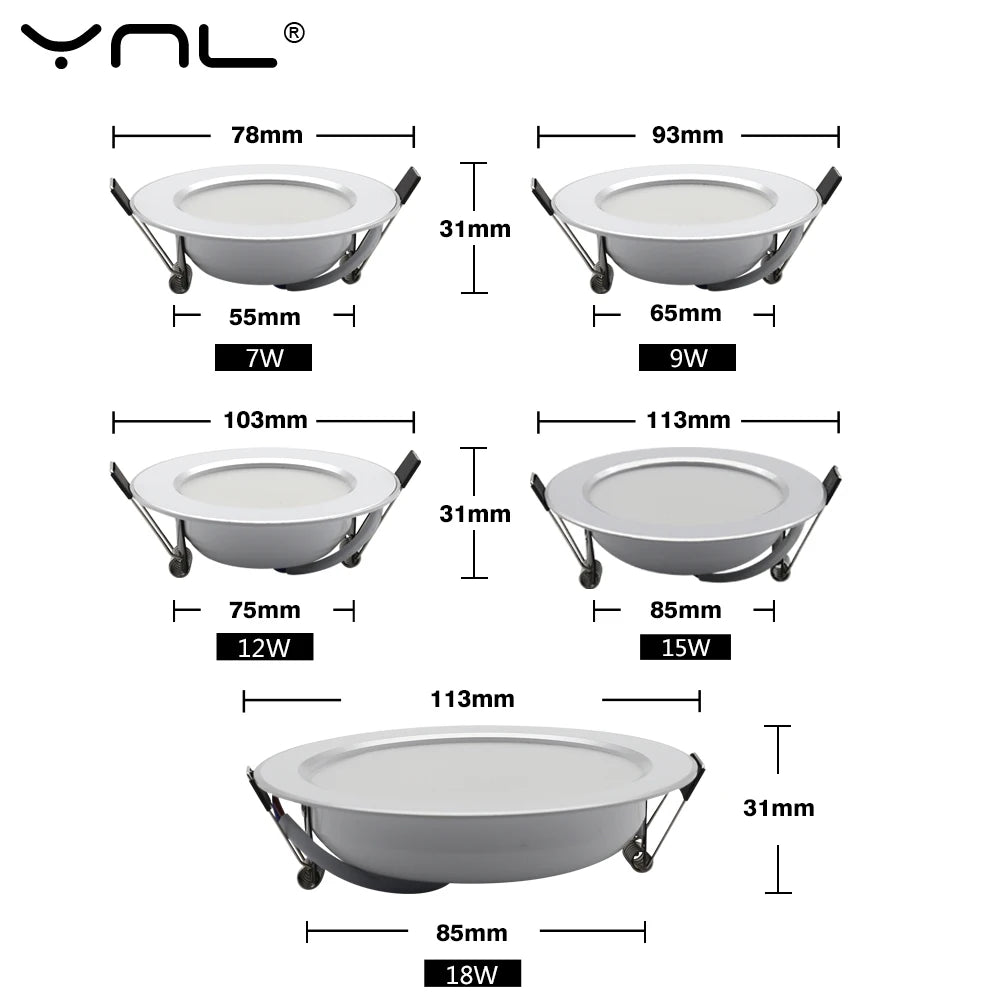 10Pcs/lot LED Downlight AC 220V 7W 9W 12W 15W 18W Round Recessed Light Waterproof Spot Lamp Down Light Kitchen LED Spot Light - GlowMart