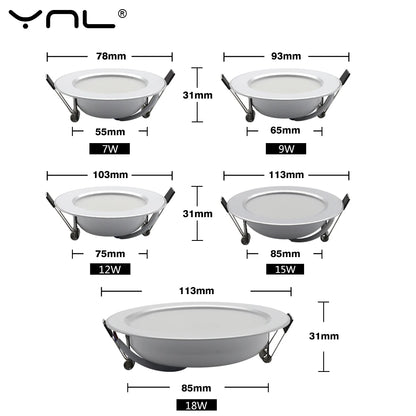 10Pcs/lot LED Downlight AC 220V 7W 9W 12W 15W 18W Round Recessed Light Waterproof Spot Lamp Down Light Kitchen LED Spot Light - GlowMart