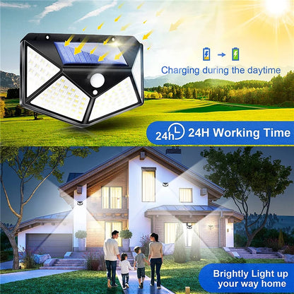 Solar Lights Outdoor 100LED 3 Modes 270° Lighting Angle Motion Sensor Security Lights for Backyard Garden Fence Patio Front Door