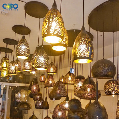Vintage Pendant Lamp Black Iron Etching Lampshade Bar/Teahouse/Restaurant Indoor Lighting American Creative E27 Pendant Lights - GlowMart
