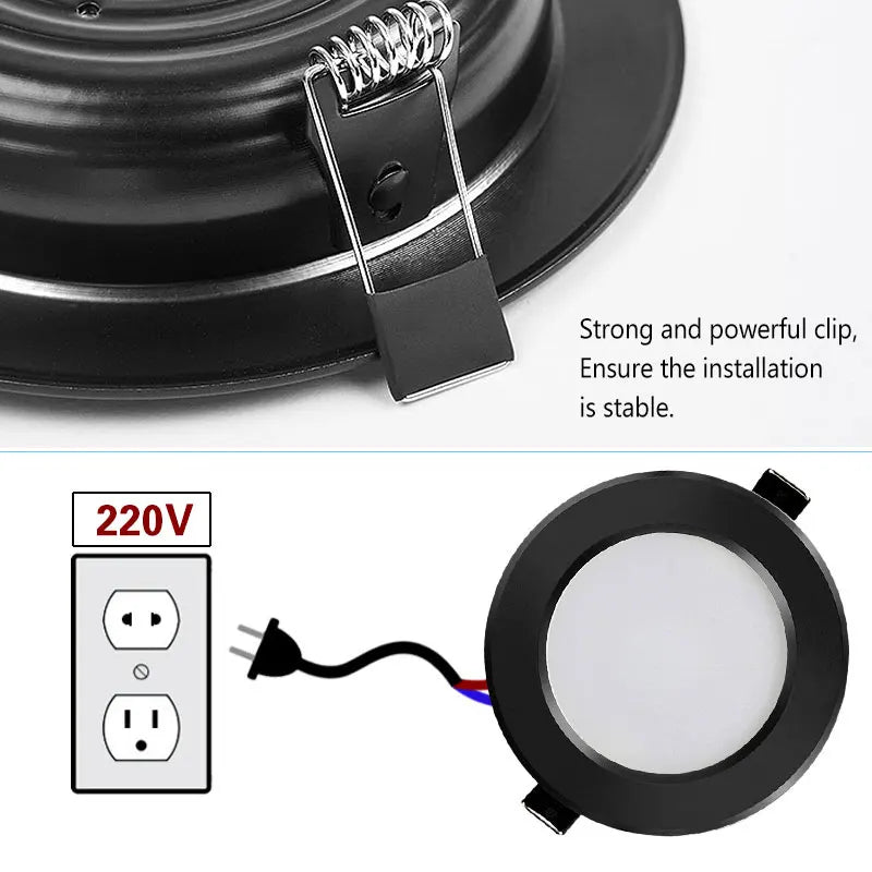 LED Downlight 220V Black Waterproof Ceiling Lamp 3w 5w 7w 9w12w15w 18W Aluminum Recessed Downlights Round Led Panel Light Indoor - GlowMart