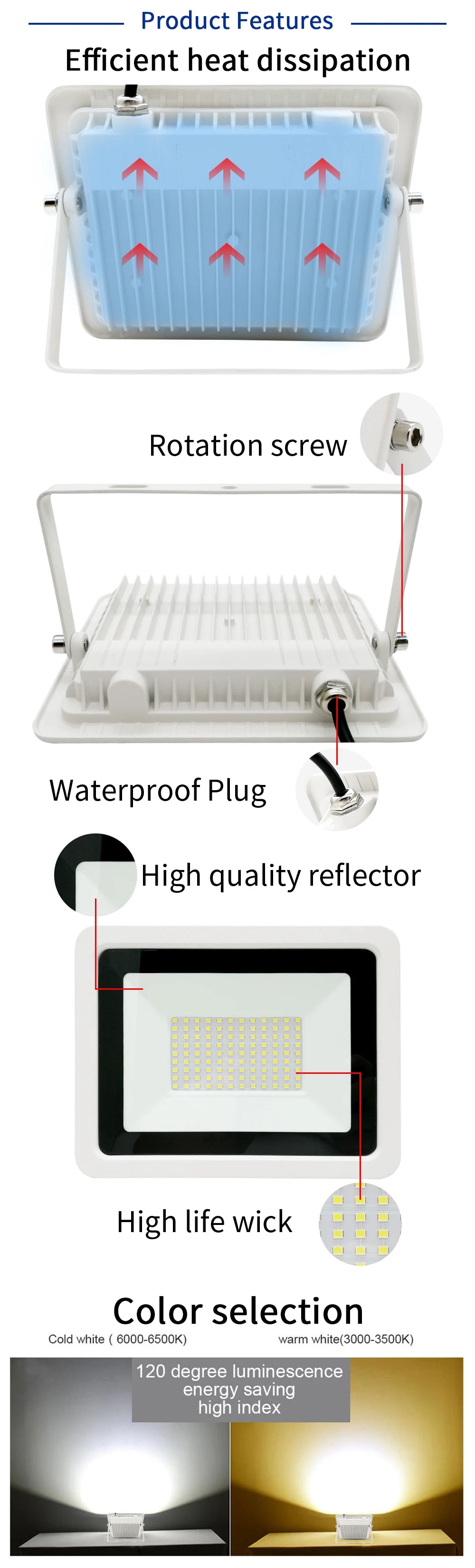 LED Flood Light 10W 20W 30W 50W 100W Floodlight IP68 Waterproof 220V-240V Spotlight Refletor Outdoor Graden Lighting Newest - GlowMart