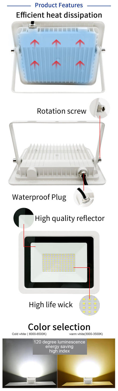 LED Flood Light 10W 20W 30W 50W 100W Floodlight IP68 Waterproof 220V-240V Spotlight Refletor Outdoor Graden Lighting Newest - GlowMart