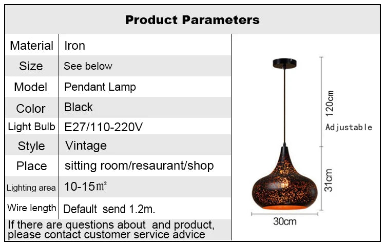 Vintage Pendant Lamp Black Iron Etching Lampshade Bar/Teahouse/Restaurant Indoor Lighting American Creative E27 Pendant Lights - GlowMart