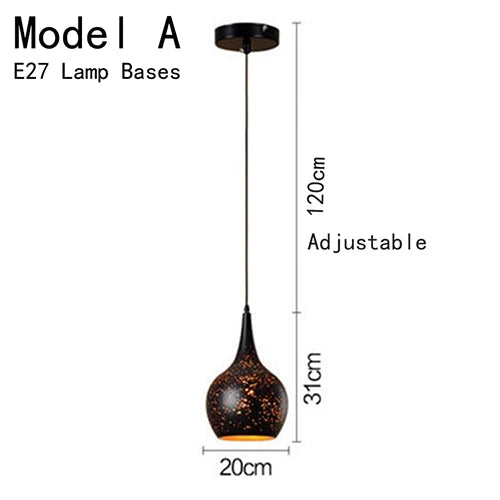 Vintage Pendant Lamp Black Iron Etching Lampshade Bar/Teahouse/Restaurant Indoor Lighting American Creative E27 Pendant Lights - GlowMart