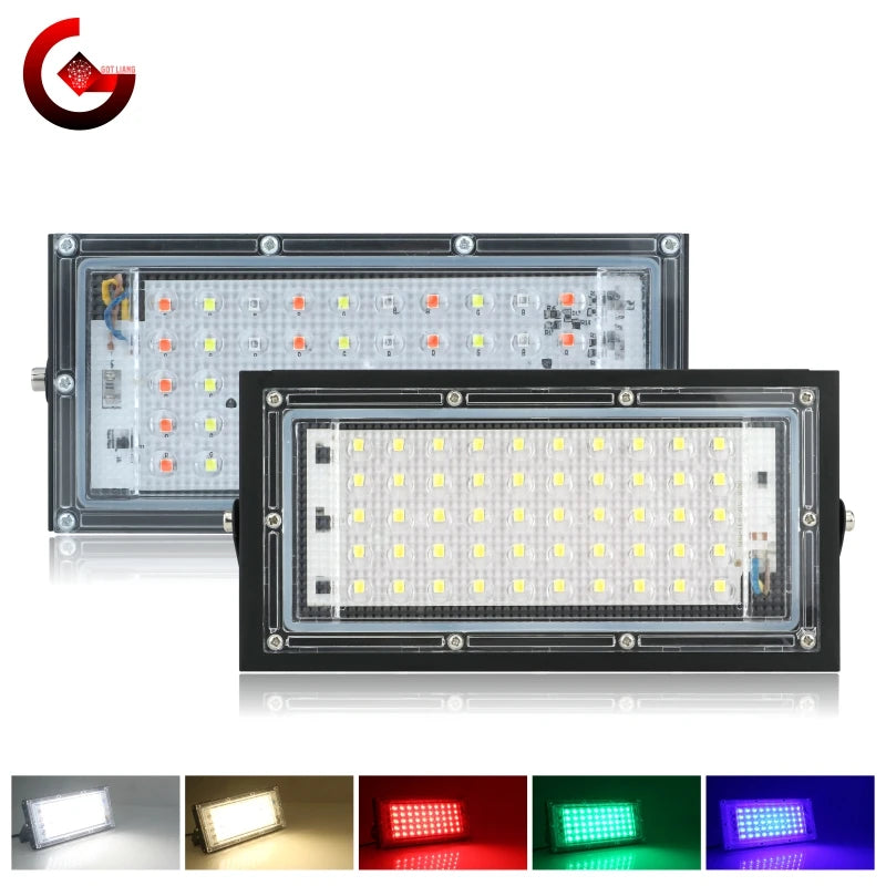 Led Flood Light 50W 220V Outdoor Floodlight IP65 Waterproof LED Street Lamp Cold/Warm white Red Green Blue RGB Spotlight - GlowMart