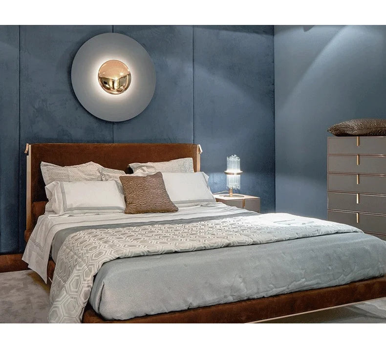 Indoor Modern Minimalist Designer LED Lamp Porch Bedroom Bedside Lighting Decoration Round Background Creative UFO Wall Sconces - GlowMart
