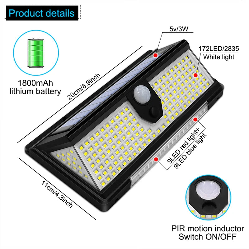 solar led light outdoor garden decoration 190led Lights With 4 working mode IP65 waterproof Solar Motion Sensor Wall Lamps - GlowMart