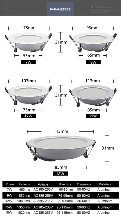 Waterproof Ceiling LED Downlight AC220V-240V Led Spot Light 18W 15W 12W 9W 7W Recess Lamp Round LED Recessed Downlight - GlowMart