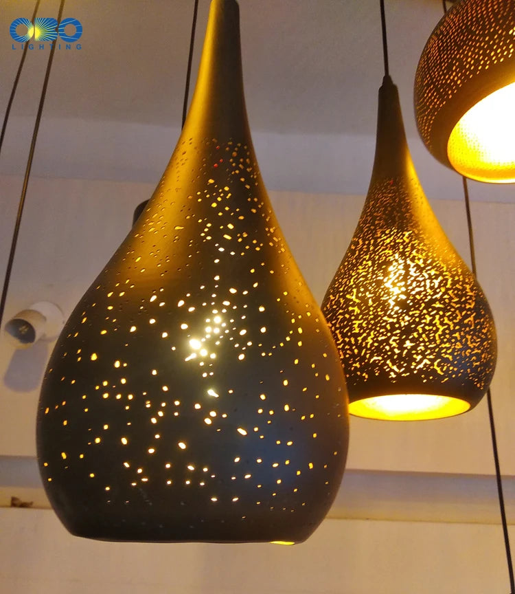 Vintage Pendant Lamp Black Iron Etching Lampshade Bar/Teahouse/Restaurant Indoor Lighting American Creative E27 Pendant Lights - GlowMart